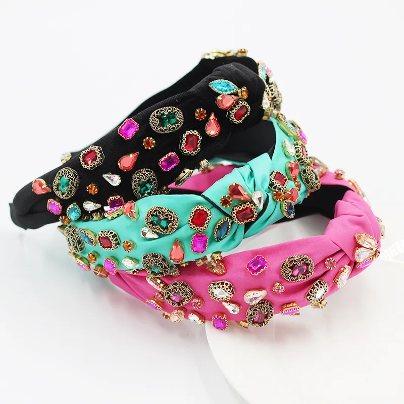 Модные новые повязки для волос Yucat с логотипом на заказ, аксессуары, роскошные повязки для волос со стразами, повязка на голову с узлом из джинсовой ткани для женщин