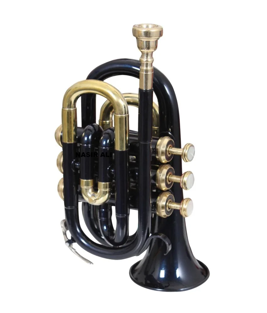 NASIR ALI NEW PROFESSIONAL BB  PITCH  BLACK POCKET TRUMPET PREMIUM QUALITY WITH INCLUDE HARDCASE AND MOUTH PIECE