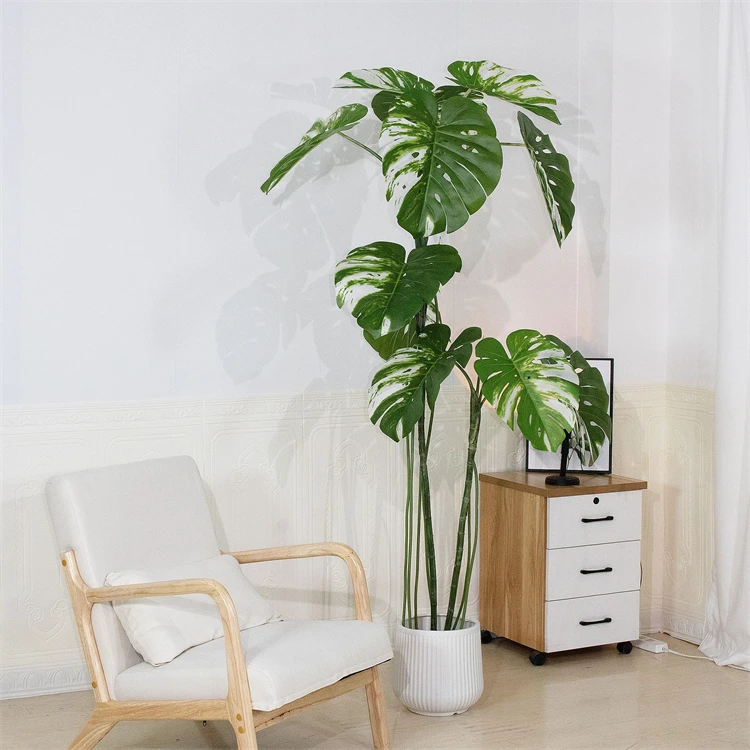 High Quality Artificial Monstera Potted Plant Green White Monstera Tree Bonsai for Home Lobby Decor Monstera Plant in Pot Decor