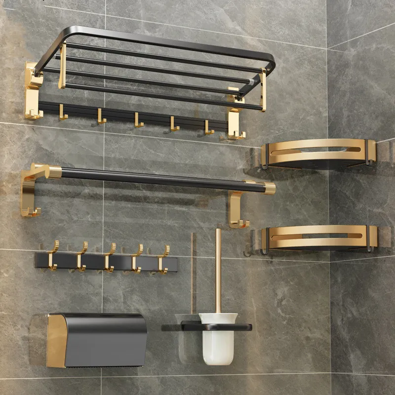 Hot selling fashion light luxury -free wall hanging bath towel toilet rack bathroom storage rack