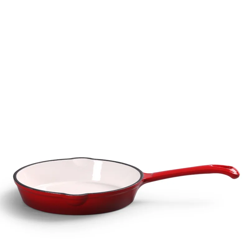 Hot selling cast iron enamel pot 16cm red household egg and steak fryer, non stick flat bottomed pot