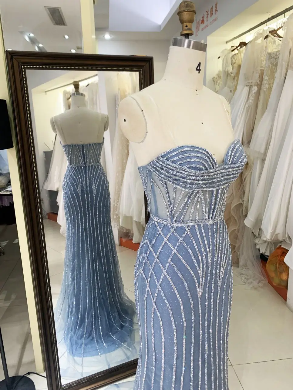 2025 smoky blue mauve black champagne Strapless mermaid hand pleated corset crystal embellished sparkling formal prom gala dress