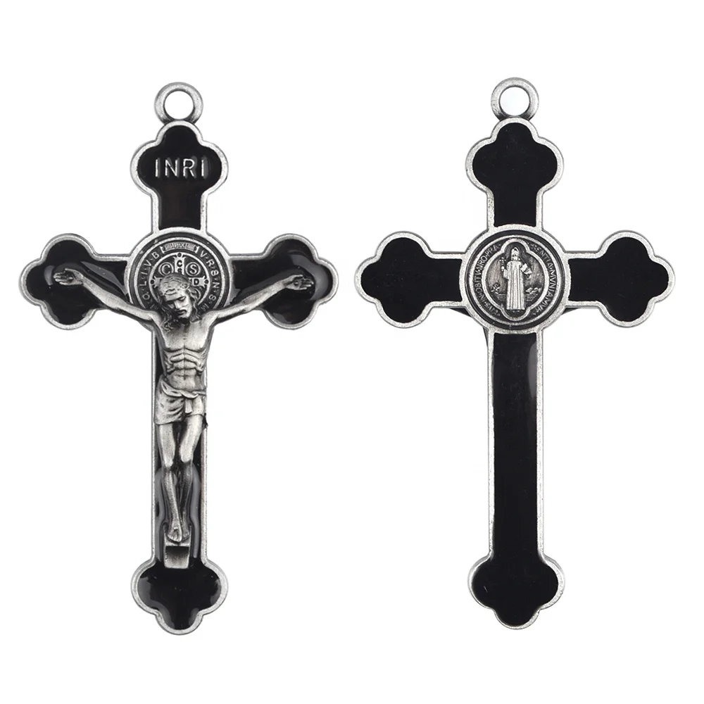 Catholic Colors  enamel Saint Benedict Crucifix Pendant  Religious Metal Alloy  Metal trefoil Cross