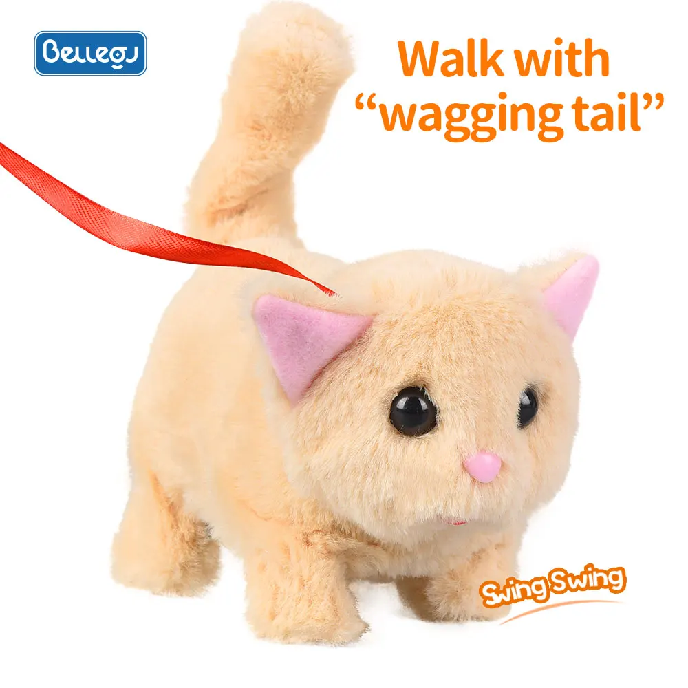 Simulated Cat Yellow Robot Stuffed Plush Animal Electronic Interactive Kitten Pet Walking Singing Cat Plush Toys Electric Cat