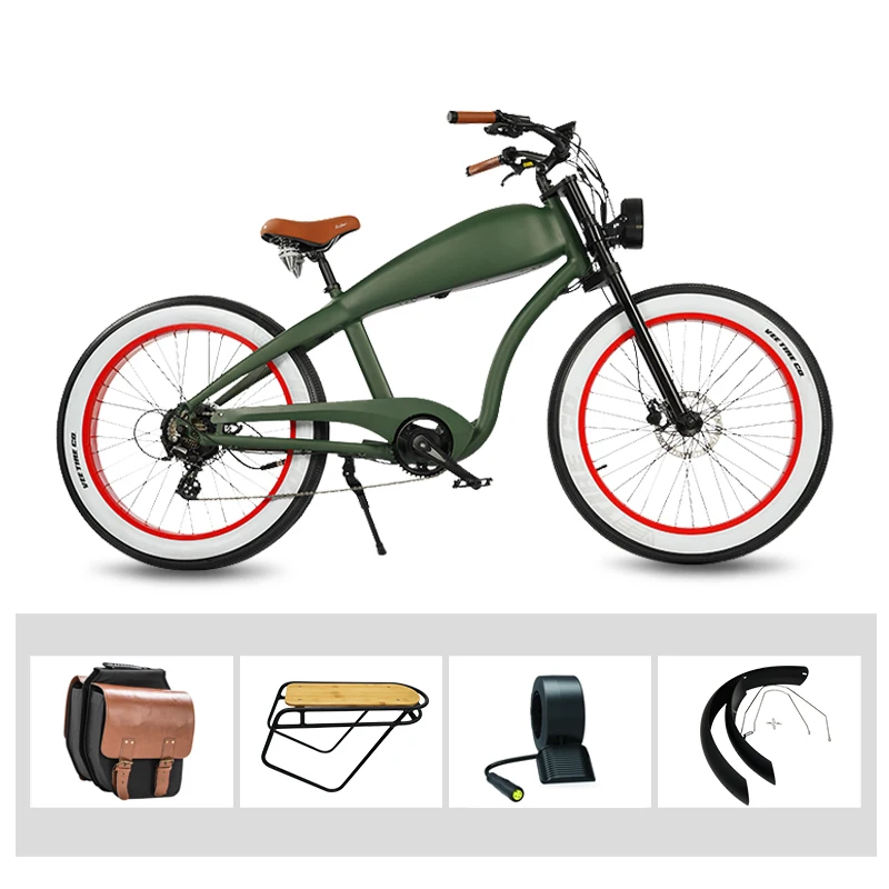Hoya China OEM Factory Newest hot selling vintage beach cruiser 26 inch fat tire city road e bicycle bike ebike With CE