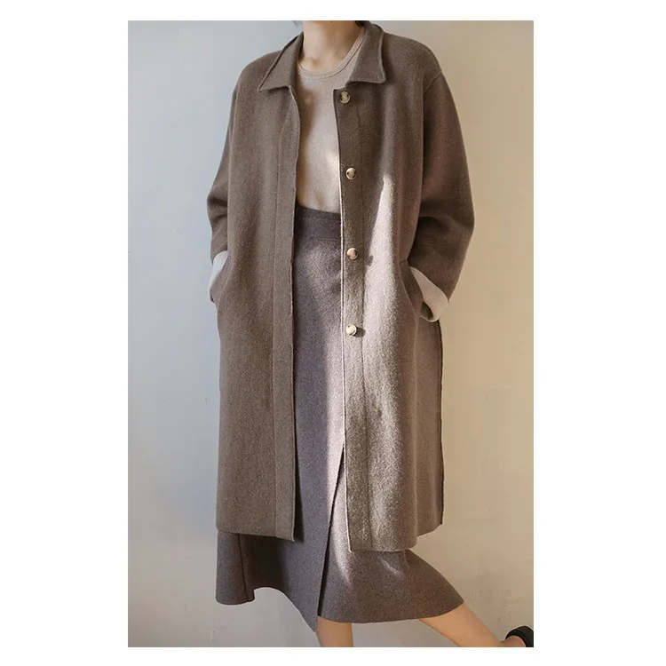 Inner mongolia winter thick knitted trench 100%cashmere sweater  coat camel