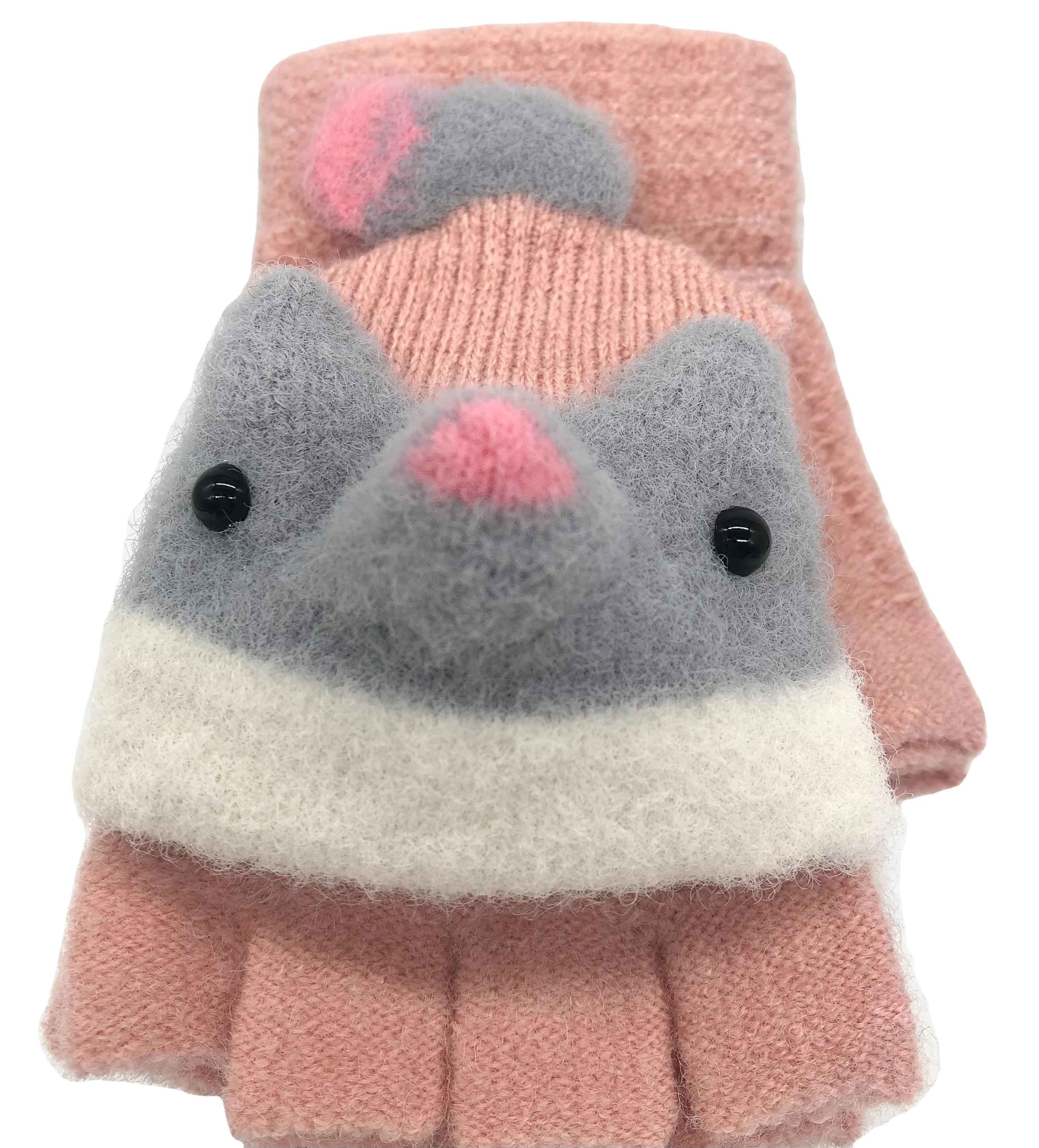 Factory directly sale half fingers with cap Cashmere winter gloves low MOQ wholesale  knit children gloves