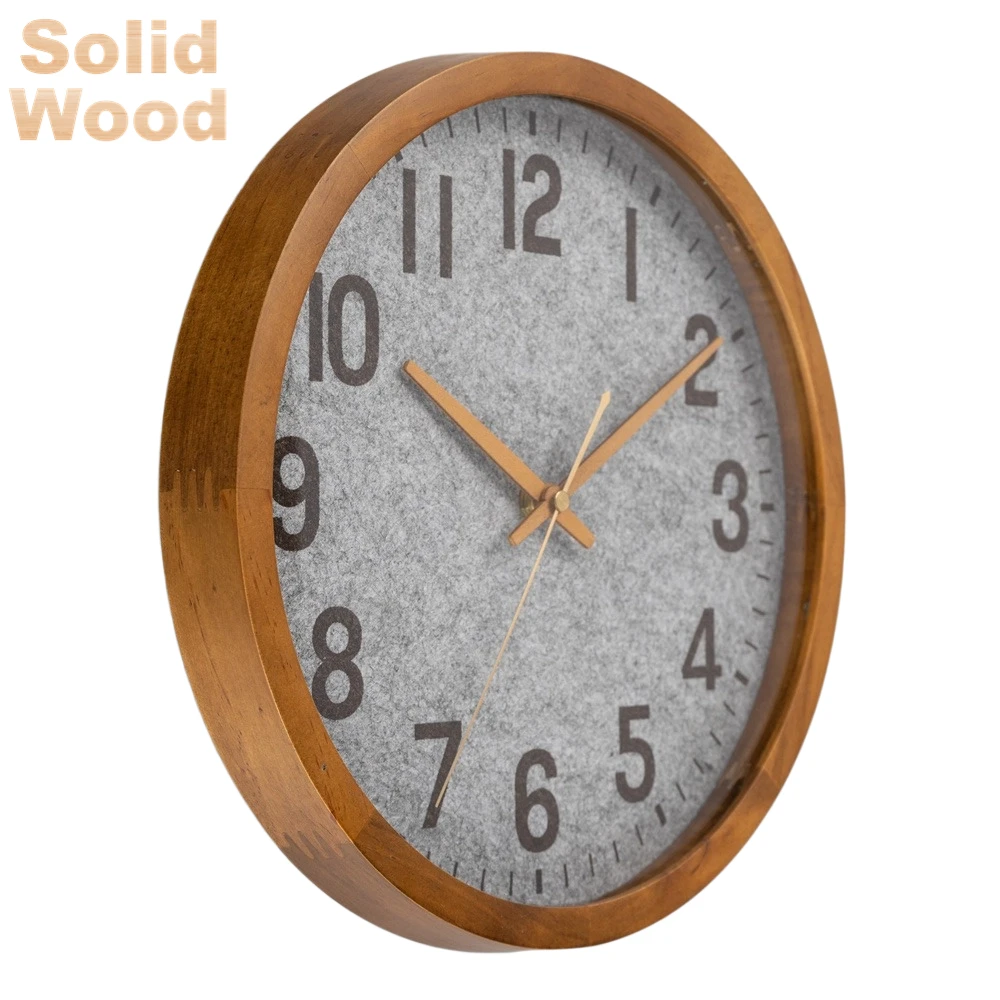 Burlap Clock Face Design Pine Wood Frame Wooden Wall Clock for Home Decor