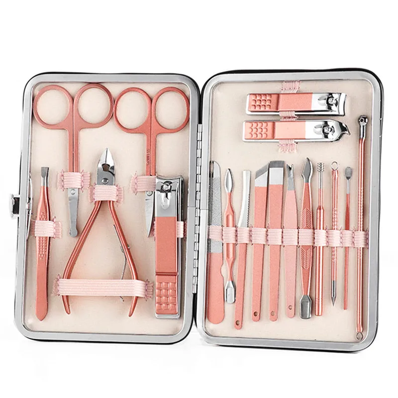 Набор для профессионального педикюра из нержавеющей стали, 18 шт., набор для стрижки ногтей, черный