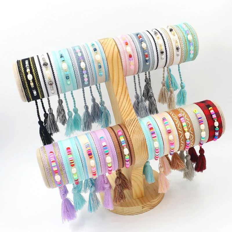 Ethnic Accessories Boho Wrist Strap Beaded Colorful Web Fringe Adjustable Charm Bracelet For Women