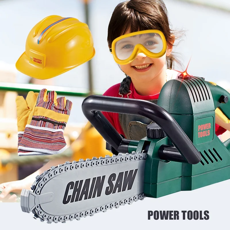 Electric Plastic Pretend Play Craftsman Toolbox Simulation Tool Set Chainsaw Toy for Kids