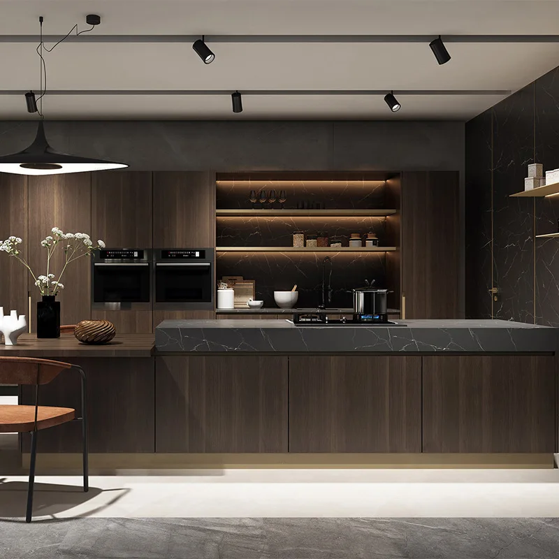 MEGA Modern Style Manufacturer Furniture Designs Complete  Light Luxury  Island Full Set Kitchen Cabinets