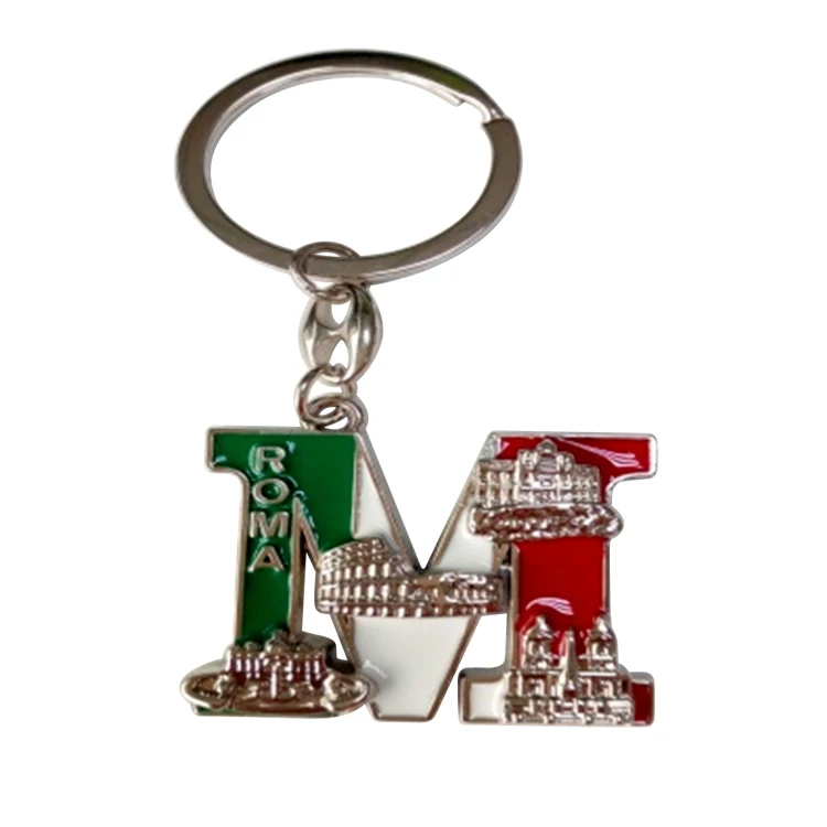 Enamel Letter M N O P Charms Keychain Roma Souvenir Wholesale Engraved Souvenir Metal Keychains