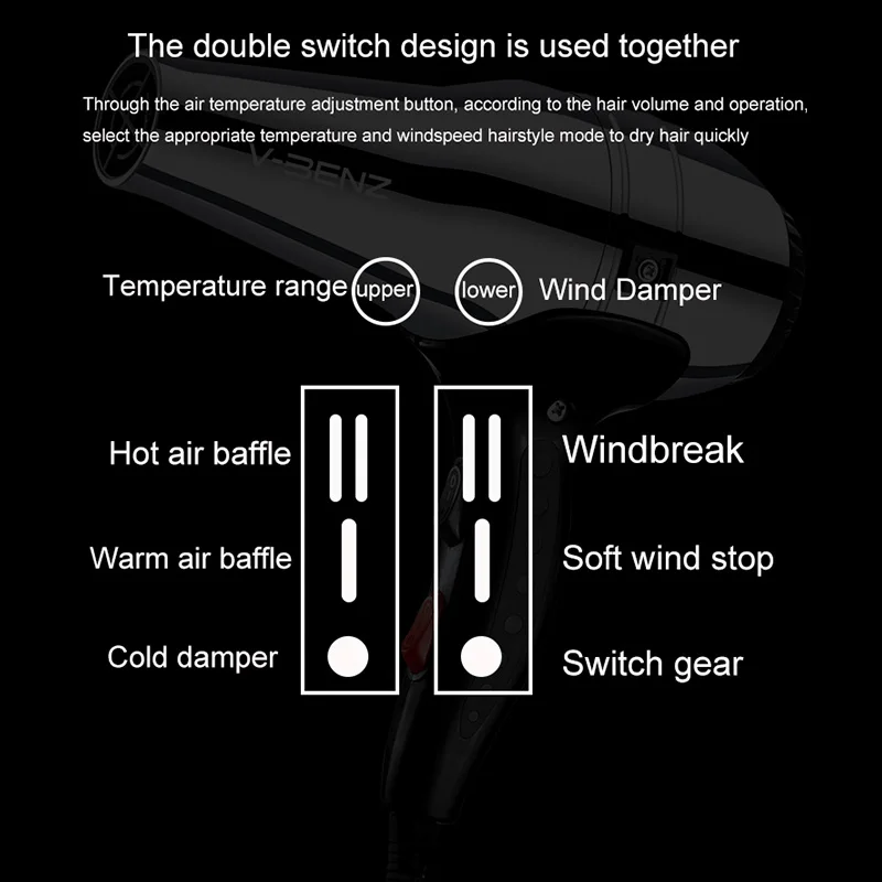 New Design Adjustable Hot And Cold Air Hair Dryer Professional Salon Powerful Hair Dryer With Accessories