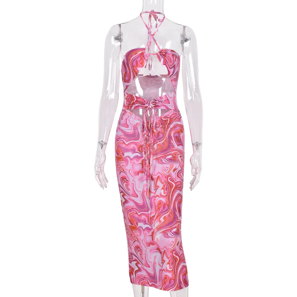 Summer Ladies Halter Sling Dress Milk Silk Sleeveless Sexy Hollow