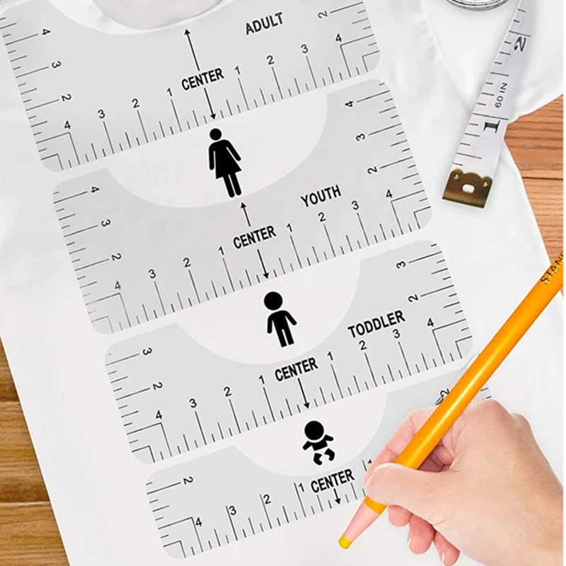 Custom Promotional 4 pieces per set  t shirt ruler guide tool set t-shirt ruler