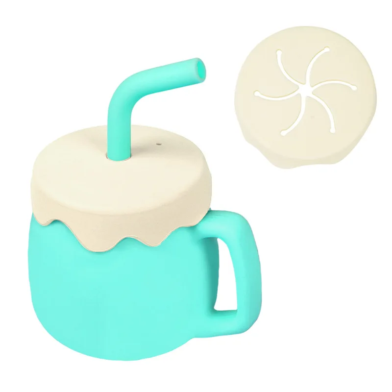 Baby Silicone Sippy Cup No Spill With Handle Silicone Baby Snack Cup Food Container Baby Leakproof Drinking With Straws