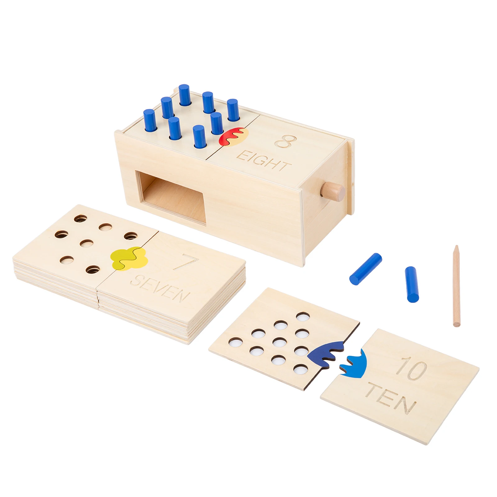 Montessori Material Educational Wooden Peg Drop  Box with Numerals Mathematics Toys
