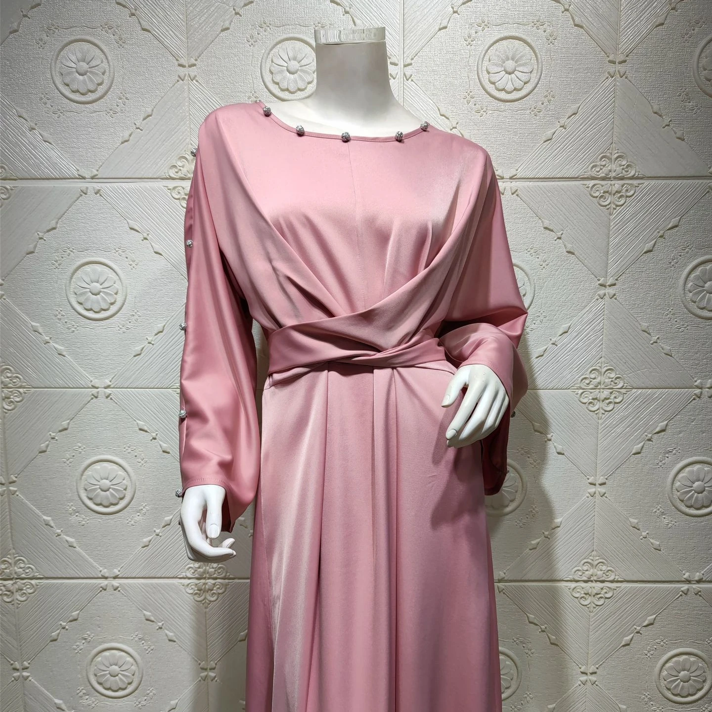 
Direct selling Cross-Border Middle East Dubai High-End Satin Lotus Leaf Sleeve Dress Muslim women 