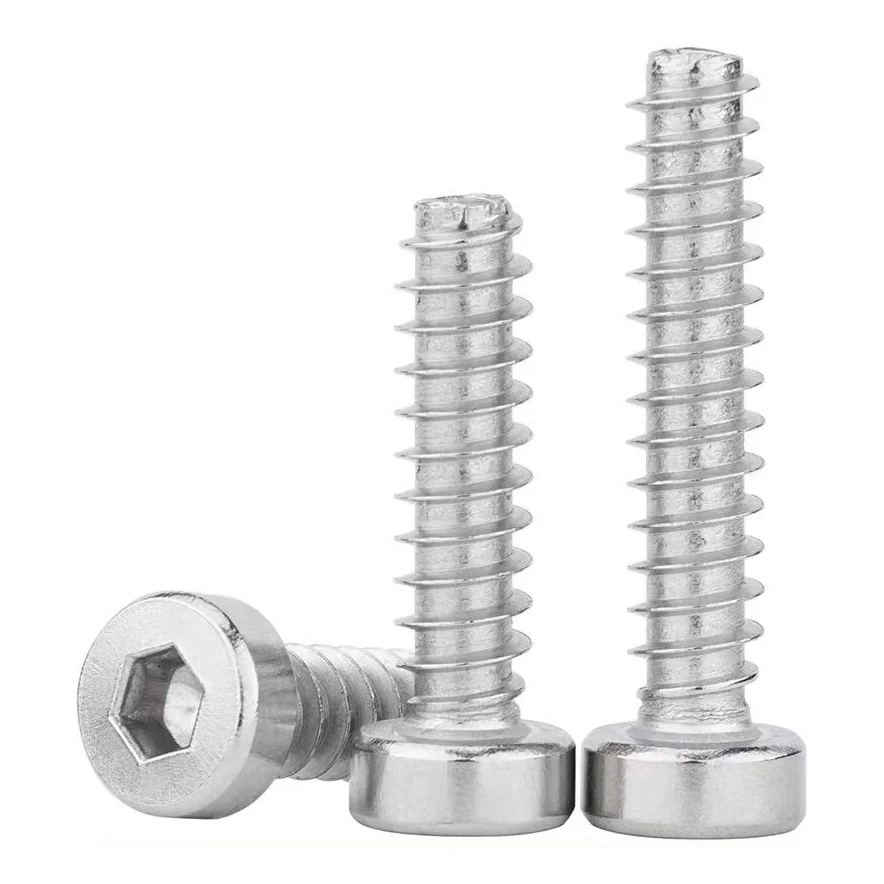 Thin head 304 stainless steel internal hexagonal cylindrical head flat tail self tapping screw