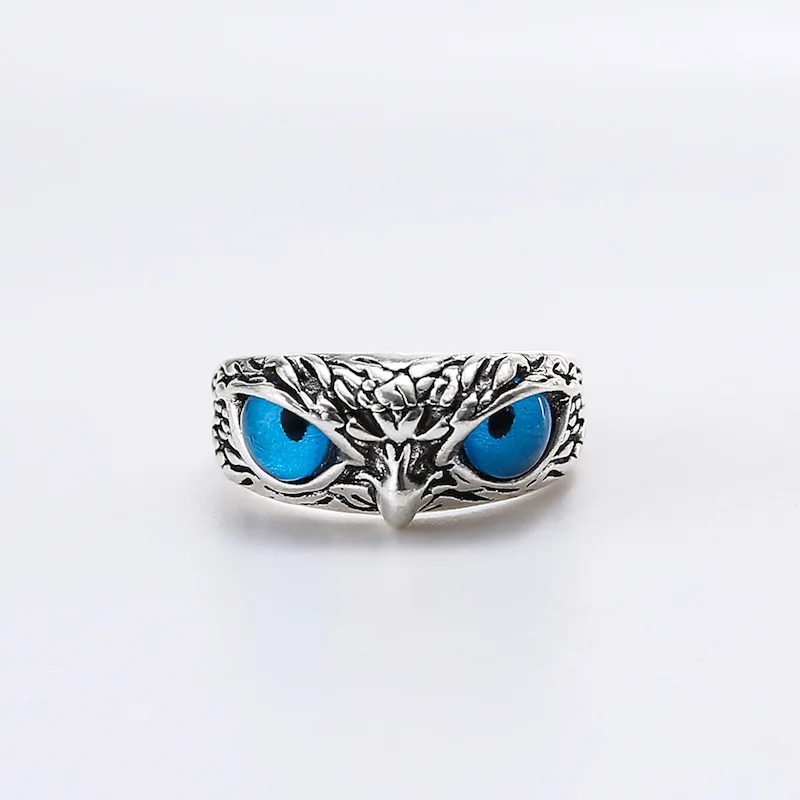 Hot Selling Stylish Fashion Jewelry Plated Silver Casual Vintage Owl Eye Crystal Adjustable Rings