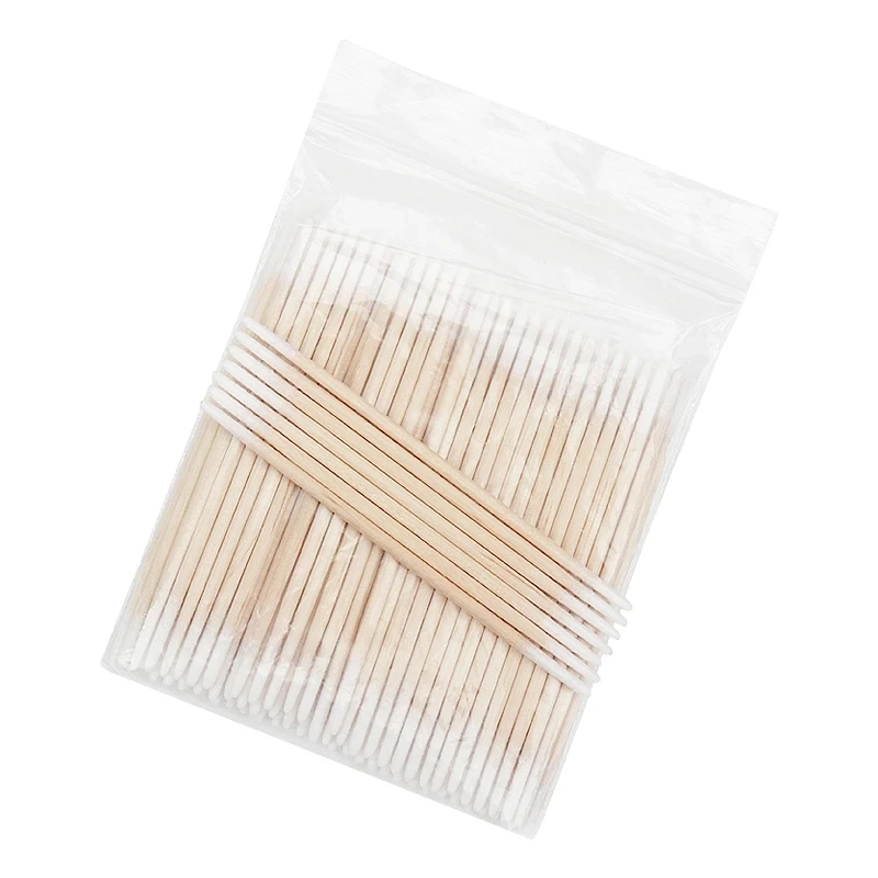 100pcs/bag Disposable Ultra-small Cotton Swab Double Head Lint Free Micro Brush Wood Cotton Buds Lash Extension Glue Clean