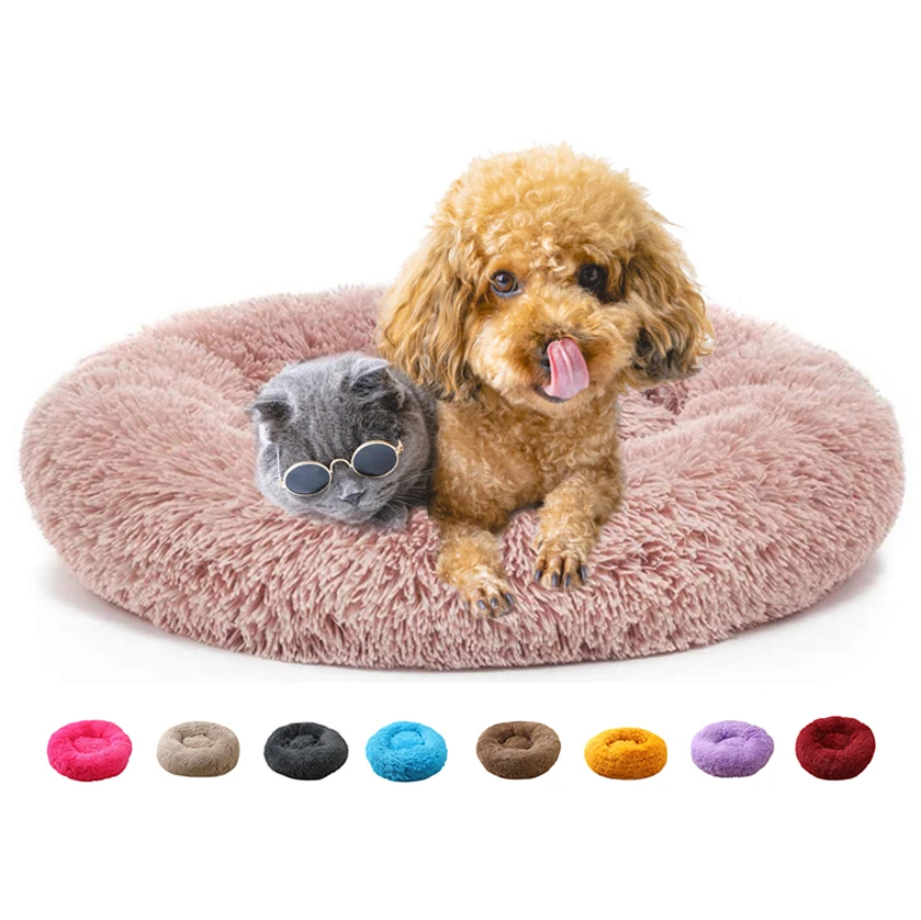 Faux fur Custom Waterproof Washable Best Round Long Faux Fur Removable Calming Donut Pet Bed Manufacturer Outdoor Cat Dog Bed