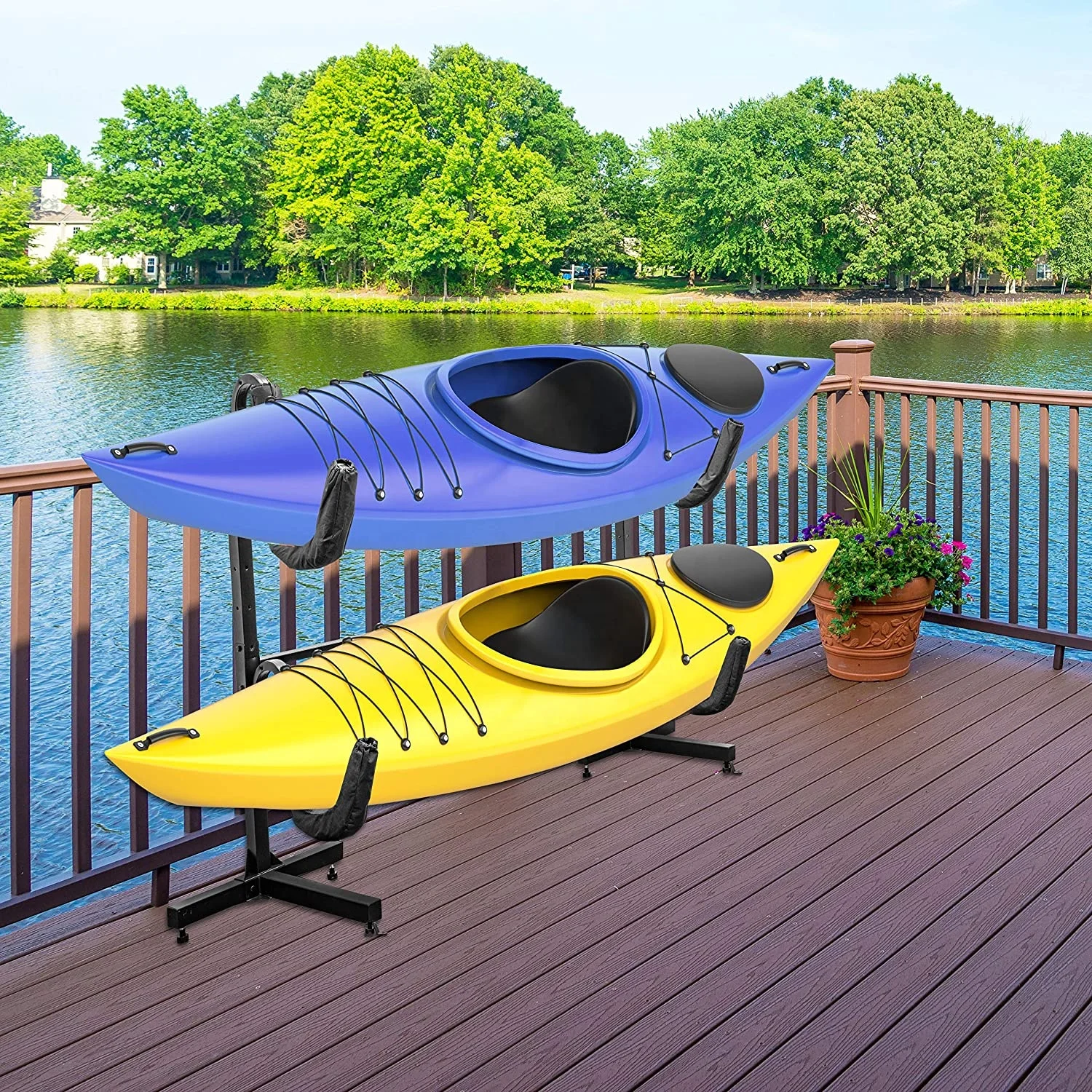 Heavy Duty Storage for Two-Kayak, SUP, Canoe & Paddleboard Adjustable Height Freestanding Kayak Storage Rack