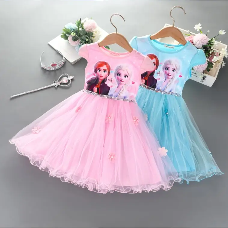 
elsa princess dresses for girls children 3-7 years old wholesale dresses cartoon character design in stock 
