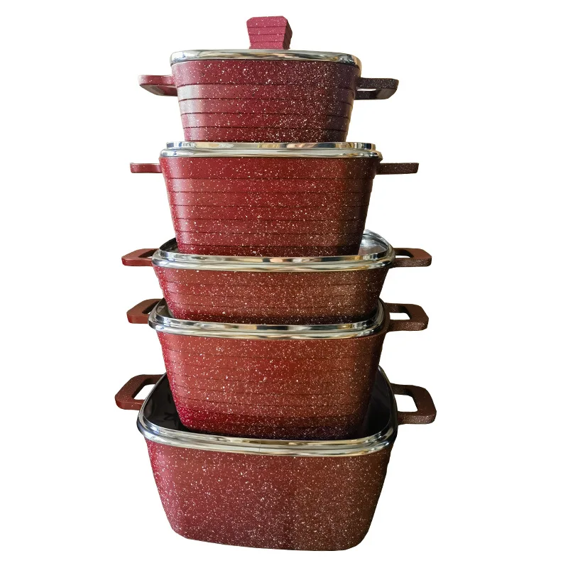 10 Pcs granite marble non-stick casseroles coating die casting and utensils kitchenware set cook pots