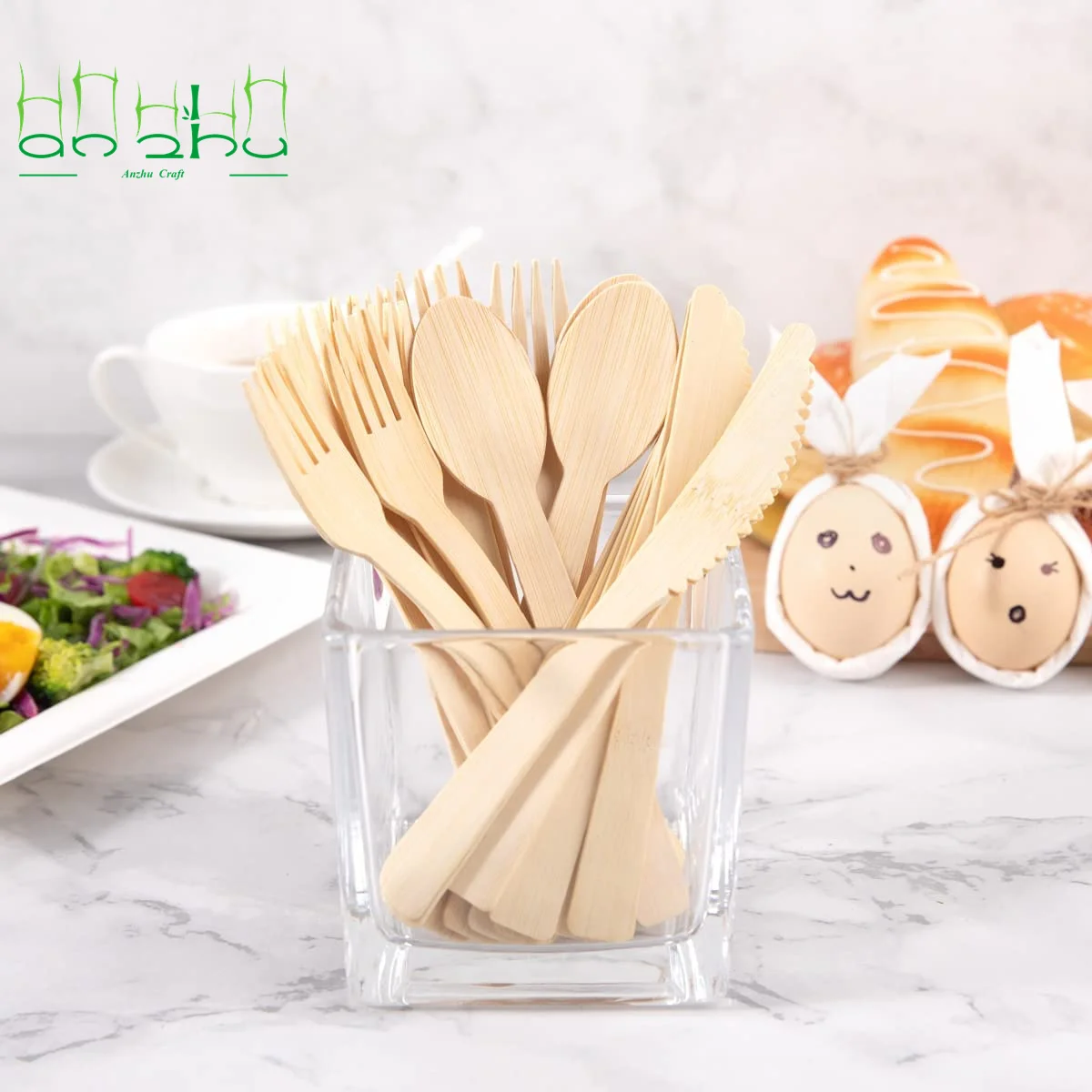 Customized Support For Food Fork Knife Spoon Tableware Bamboo Cutlery BBQ Biodegradable Disposable Picnic Party