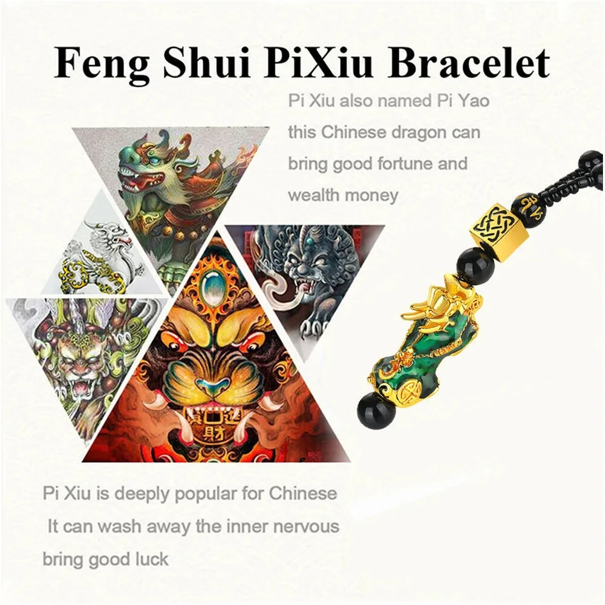 Pixiu Pendant Lucky Necklaces For Women Men Stone Beaded Chain Vintage Mascot Chinese Fengshui Necklace