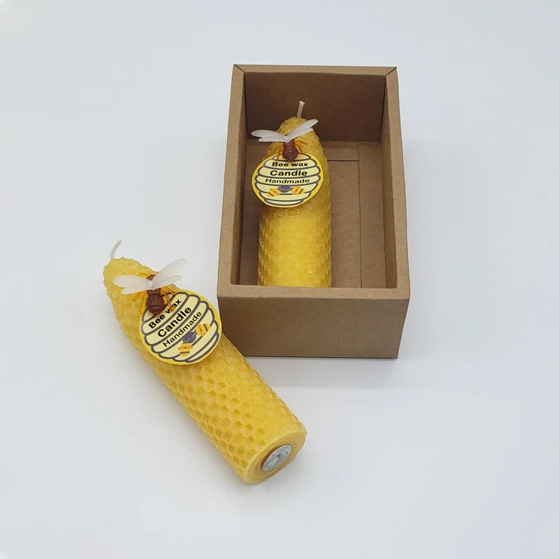 LP13F 4.5inch Hand-rolled pure Beeswax Taper Candles Honeycomb Candles with  personalized label package box