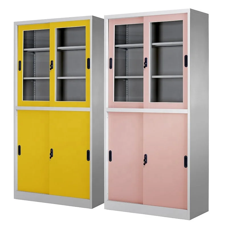 school use laboratory steel storage glass door with drawer and adjustable shelves locker cabinet