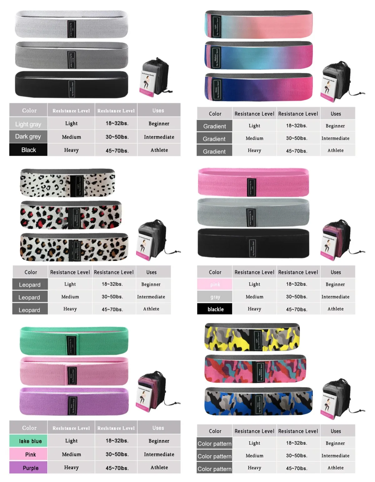 Factory Wholesale Custom Logo Fitness Hip Circle Bands Fabric Exercise Booty Bands Workout Non Slip Resistance Band Set /