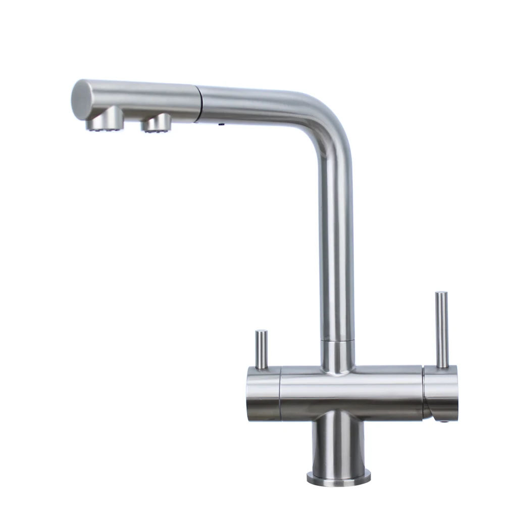 Lead Free AISI 304 Stainless Steel Customizable Tap 3 Way Mixer Kitchen Faucet Filter Pull Out 3 in 1 Stainless Steel Tap