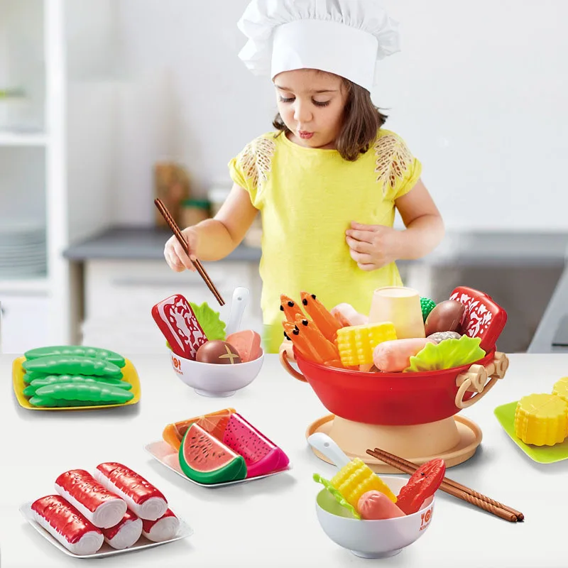 Amazon Hot Sale Surround Stove Hot Pot Play House Toy Girl Kids Mini Simulation Hot Pot Toy Kids Kitchen Emulation Food Set Toy