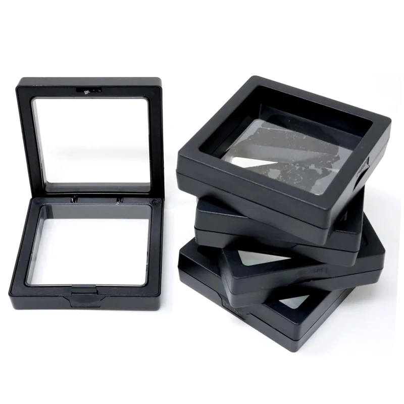 9*9cm 3D Floating Frame Display Case PE Film Suspension Box for Earrings Bracelet Necklace Jewelry Lipstick Medal Sample Storage