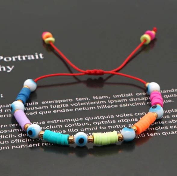 Fashion Vinyl Polymer Clay Bracelet Adjustable Friendship Pulseras Turkish Evil Eye Bracelets Heishi Disc Beads Jewelry