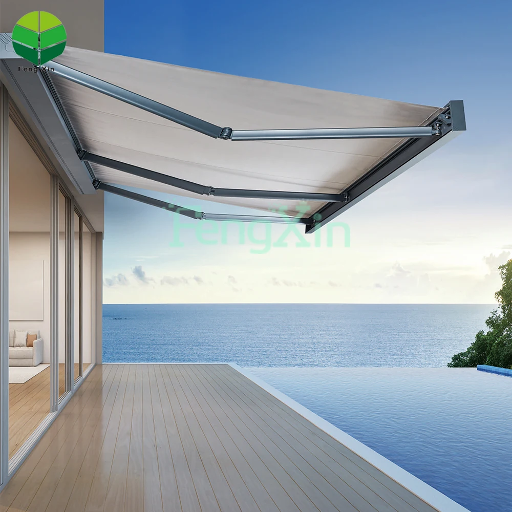  Fengxin Outdoor full cassette portable motorized aluminium waterproof retractable awnings for