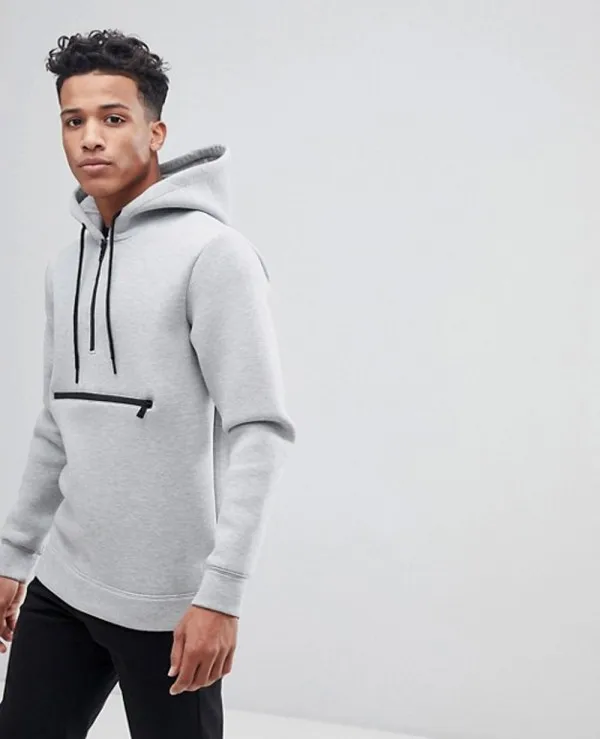 
Hot Sale Custom Half zipper Organic pullover sweatshirt New Fashionable Men Grey Hoodie 