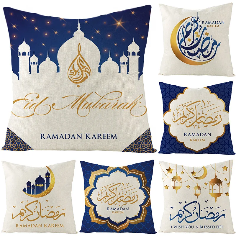 Наволочки в виде звезд и Луны белые синие Квадратные наволочки Eid Mubarak для диванных подушек Рамадан украшения дивана 2023
