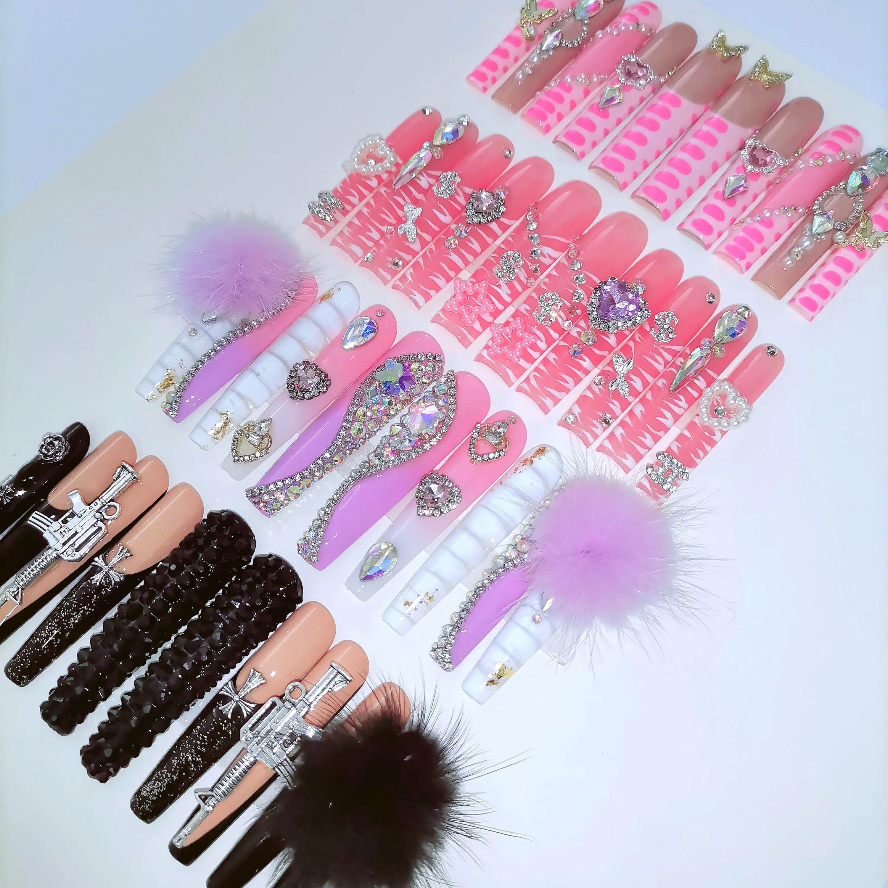 FSD Hot Selling 10 Pcs y2k Handmade Hand Painted Press On Full Cover Artificial False Nails Products For Women