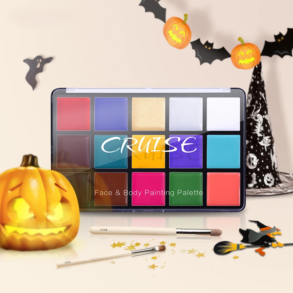
YUXI Professional 15 Colors Face Paint Palette Oil Face Body Art Painting palette Makeup For Halloween 