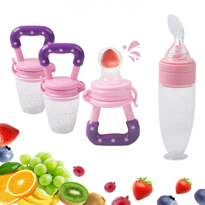 BPA free baby fruit feeder pacifier infant fruit teething toy silicone squeeze food dispensing rice Paste Bottle Feeder