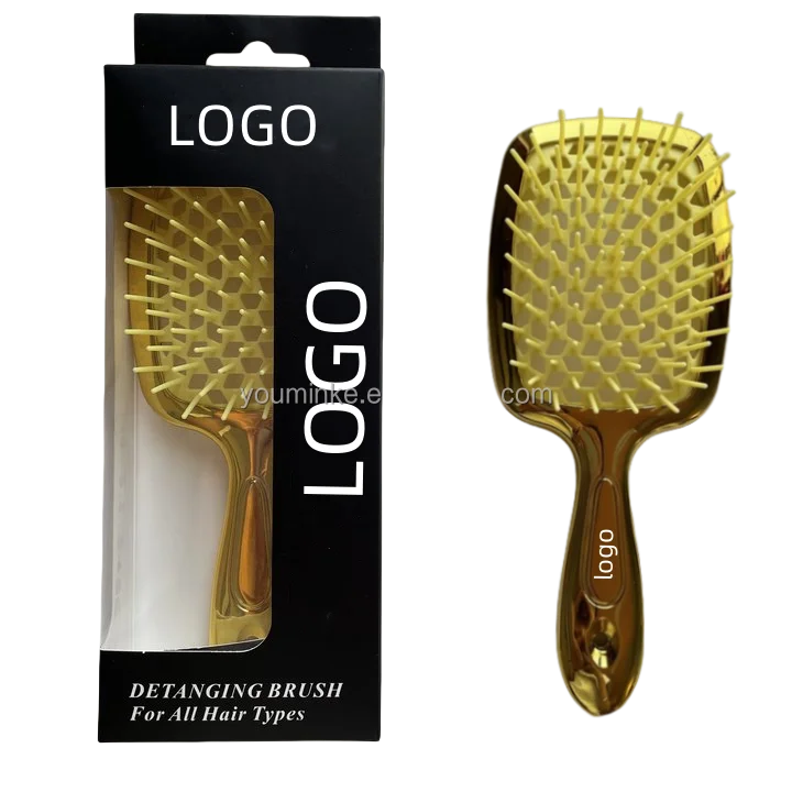 Custom logo ABS Silicon Hair Brush With Wide Tooth Detangling Comb Scalp Massager Shampoo Brush For Wet Dry Curly hair