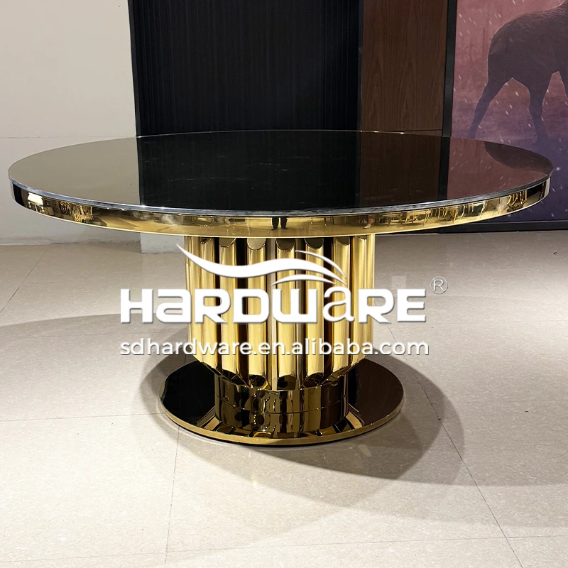 Stainless Steel Table Round Party Wedding Banquet Table Antique Mirror Dining Table