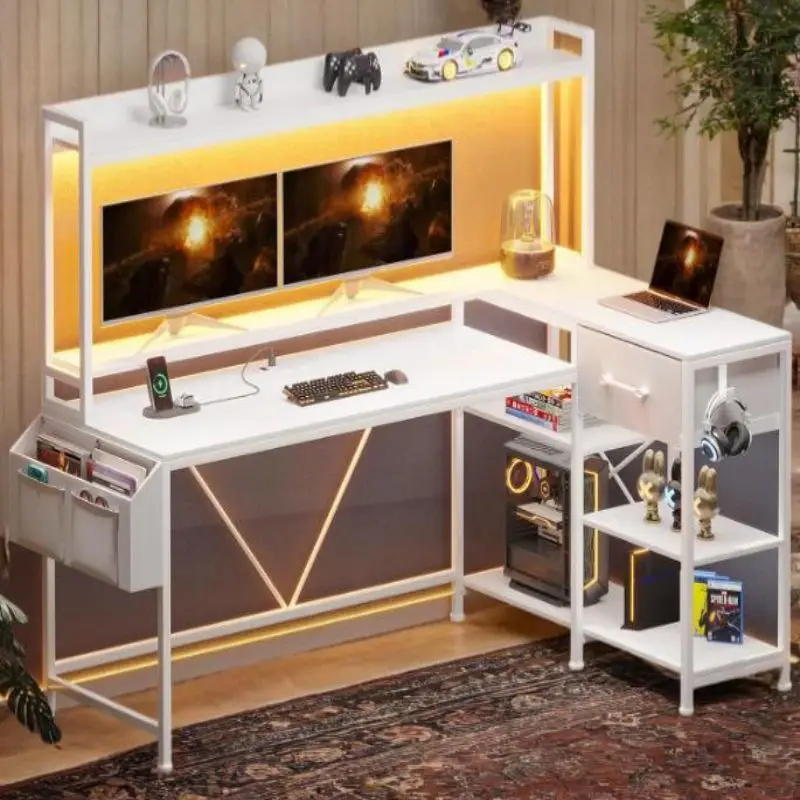 AILICHEN Corner esports table, computer desk, desktop, household double desk, bookshelf, integrated table, bedroom corner table