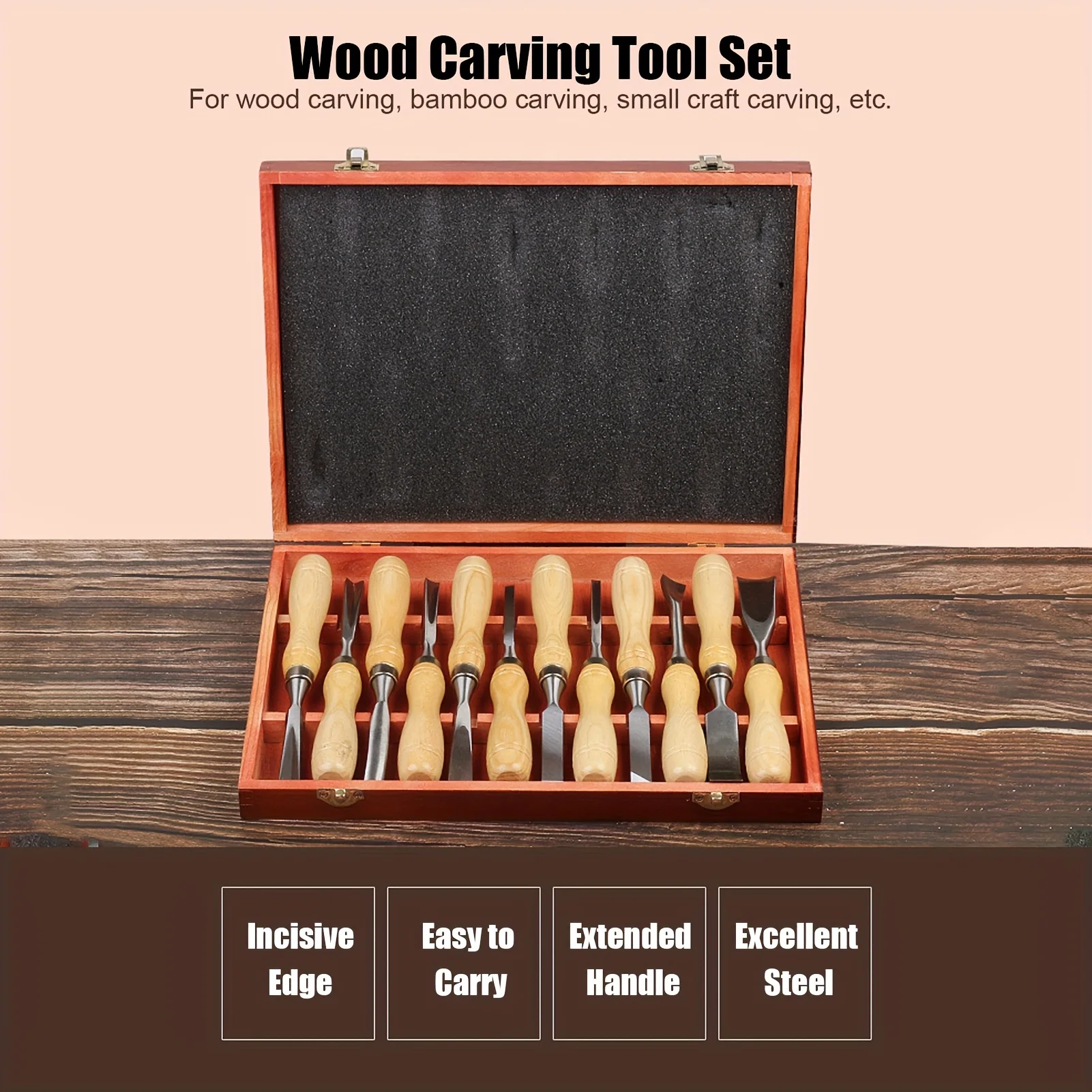 High Quality DIY Woodworking Tools Set Wholesale Engraved Wood Chisel with Straight and V-Shaped Tips Corner and Paring Chisel
