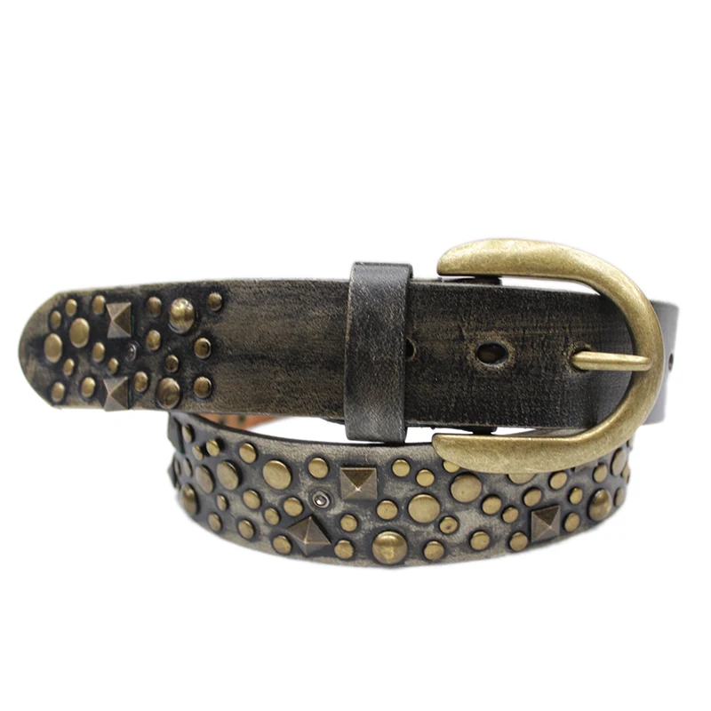 Men Punk Belts Pin Buckle Jeans Designer Exclusive Fancy Custom Decorating Metal Rivet Genuine Cowhide Leather Lady Dress Belt
